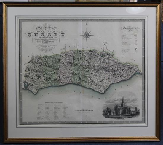 C & J Greenwood Map of The County of Sussex, Made in the Years 1823 and 1824, 23 x 27.5in.